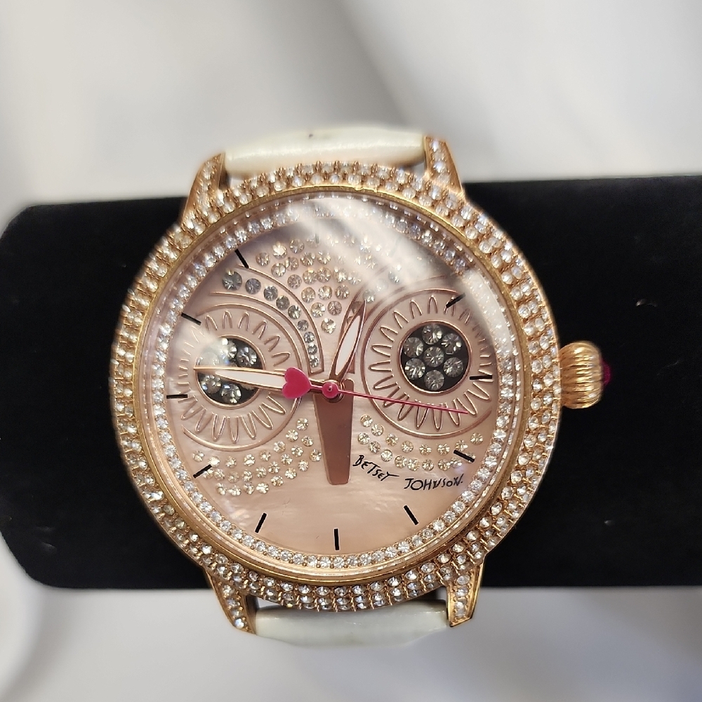 Rare Betsey Johnson Gold and Pink Crystal-Embellished Watch
